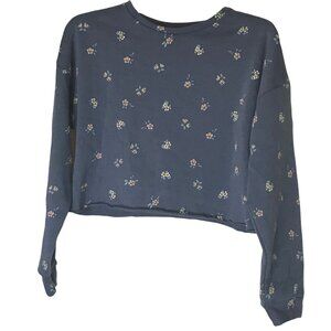 Colsie Women's Long Sleeve Fleece Lounge Sweatshirt Blue With Flowers XS New